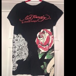 Ed Hardy leopard and rose shirt